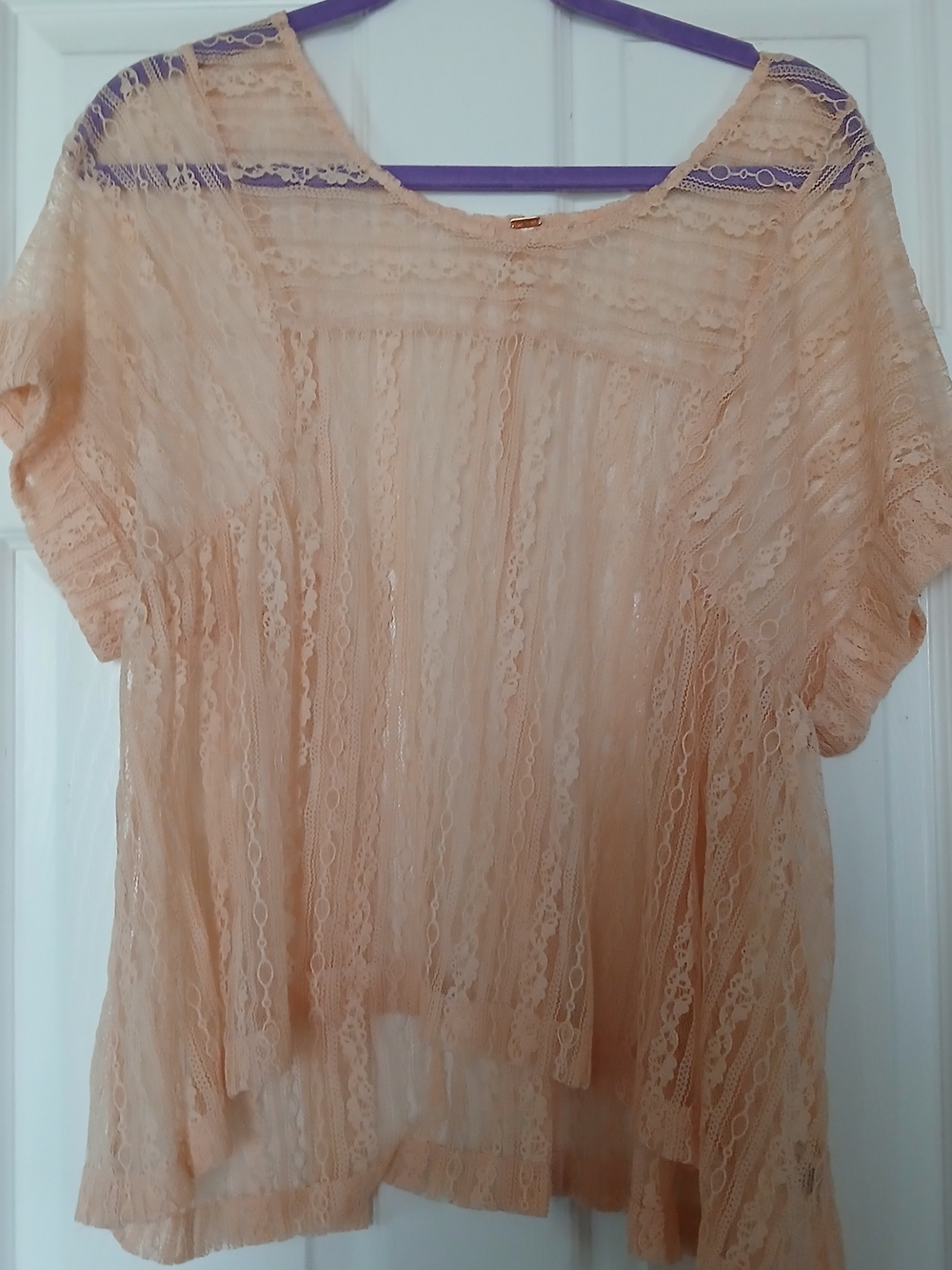 Free People Sheer Lace Blouse Overlay - Soft Peach - Size MEDIUM - NWOT